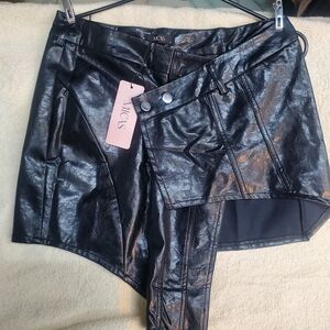 Black Asymmetrical Faux Leather Skirt